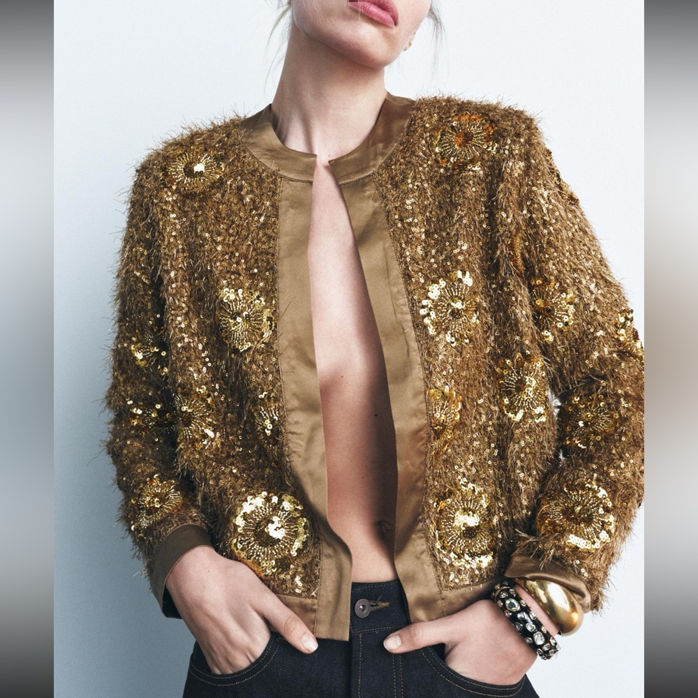 ZARA Gold Sequin Jacket Bloggers favorite